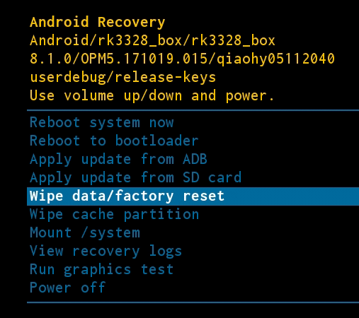 Écran Android Wipe Data