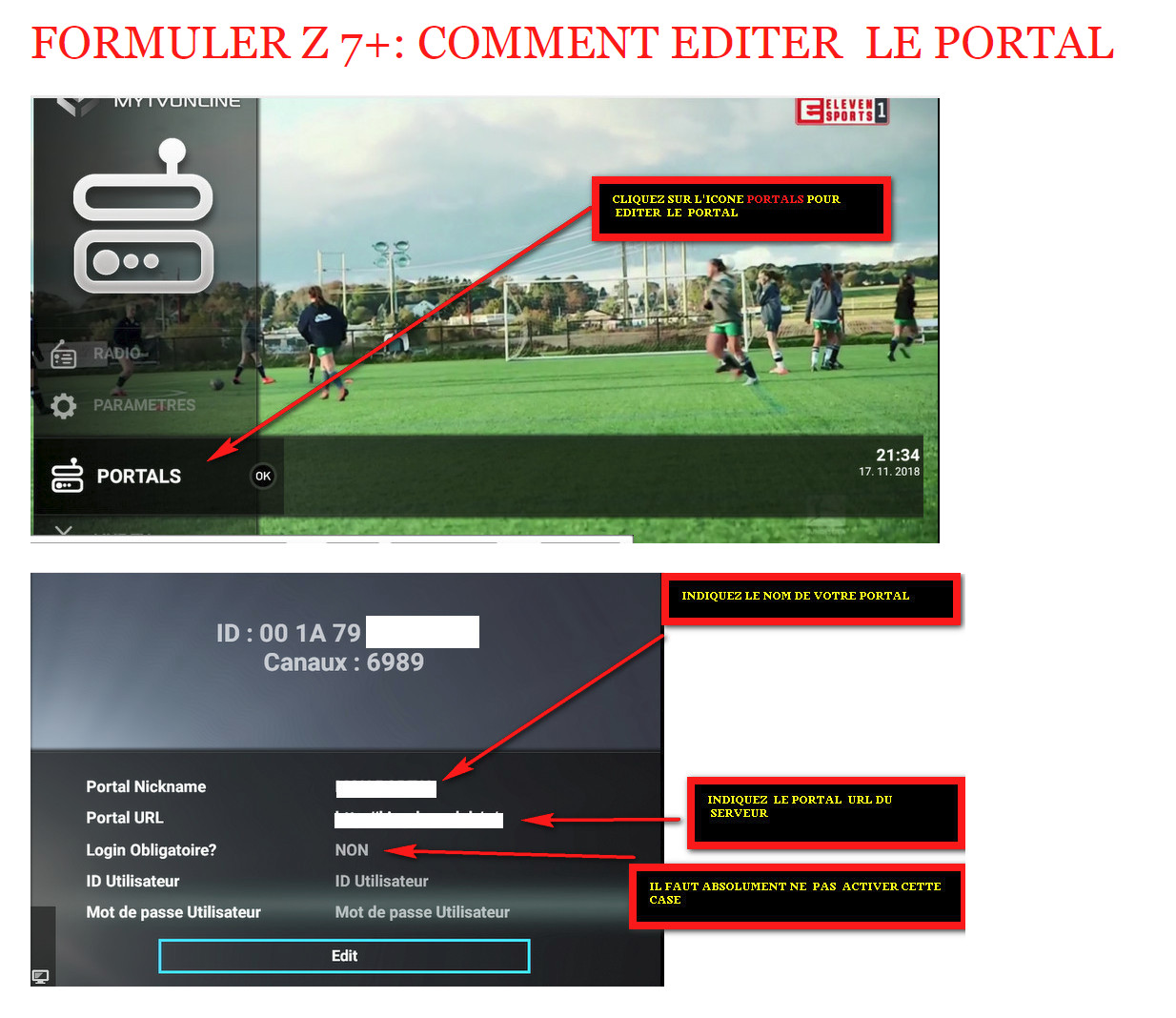 FORMULER Z7+ :COMMENT EDITER LE PORTAL iptv abonnement premium